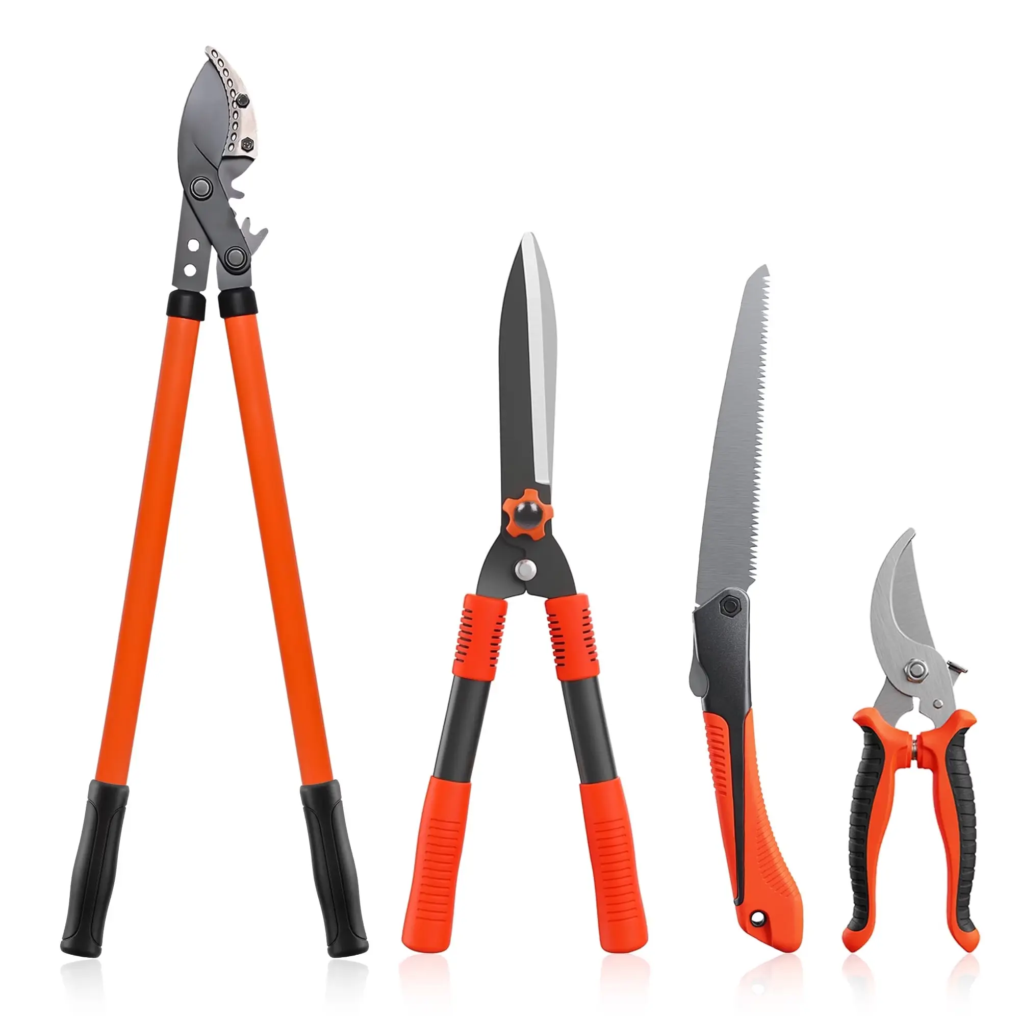 4-Piece Heavy Duty Garden Pruning Tool Set, Compound Action Lopper, Hedge Shears, Hand Saw & Tree Branch Trimmer Kit