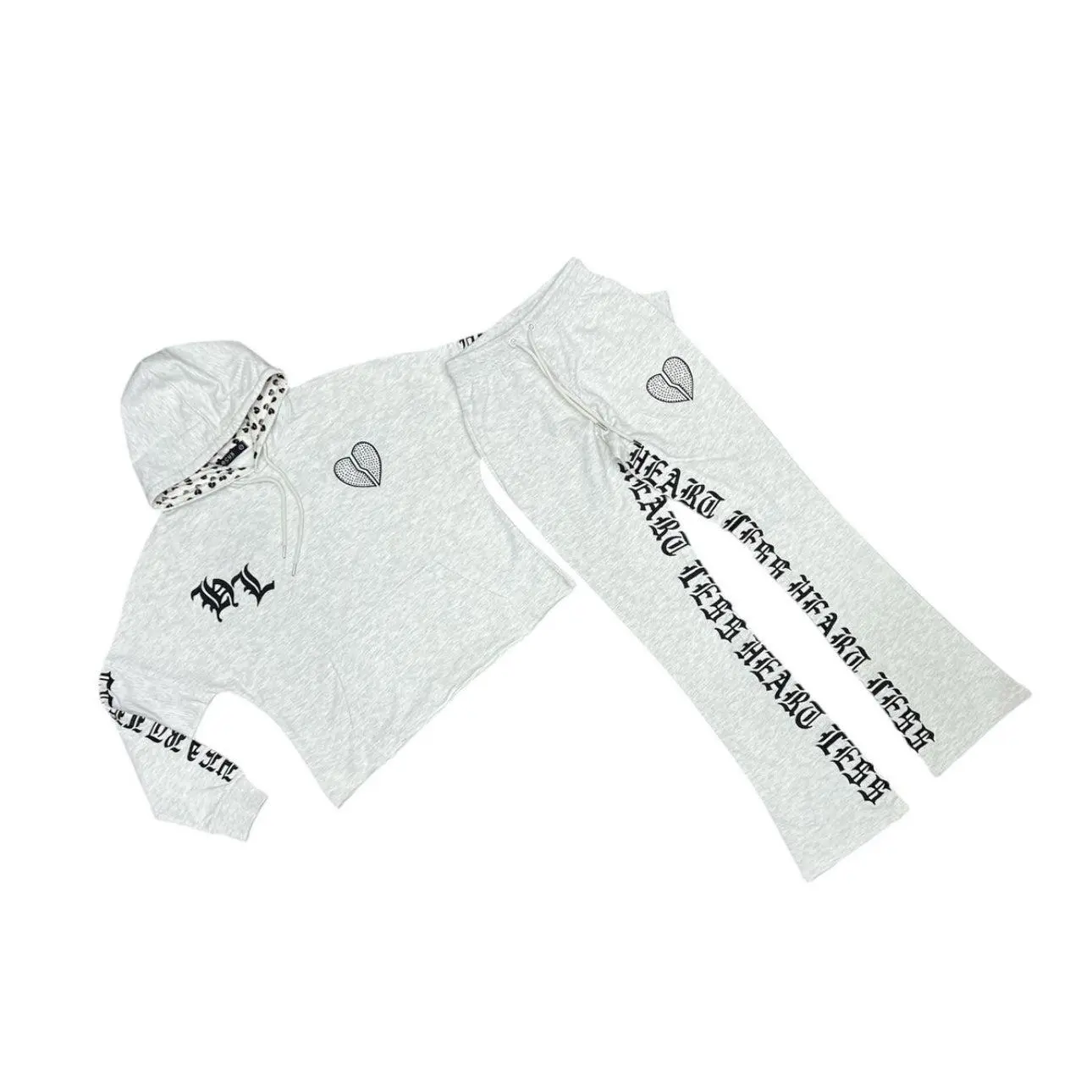 Women's Focus 'Heartless' Matching Fit Pullover Cropped Stone Hoodie Sweatshirt (Grey) 80559