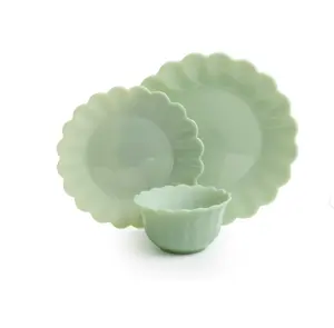 3-Piece Jade Green Dinnerware Set, Elegant Ceramic Plates and Bowl for Everyday Dining
