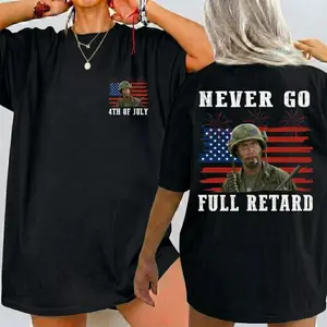 Never Go Full Retard 4th of July Shirt, Vintage Tropic Thunder T-Shirt, Funny Movie Quotes Tee, Gift For Independence Day