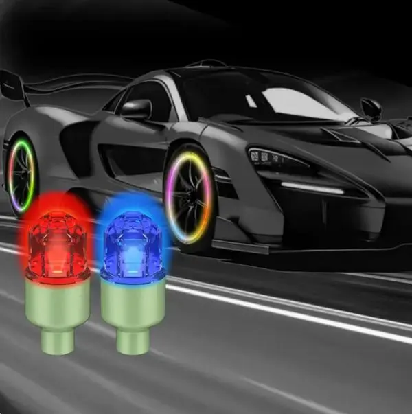 Vibration-Activated LED Tire Valve Caps - Waterproof Luminous Wheel Lights, Car Parts, Auto Vehicle Accessories (Activates in Dark During Wheel Rotation)