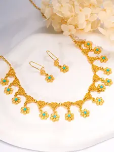 Women Luxury Floral Necklace & Earrings Set, Arabian Style Jewelry, Vintage Elegant Gift for Valentines & Special Occasions, Trendy Jewelry Set