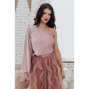 Tea In London Velvet Top In Dusty Purple