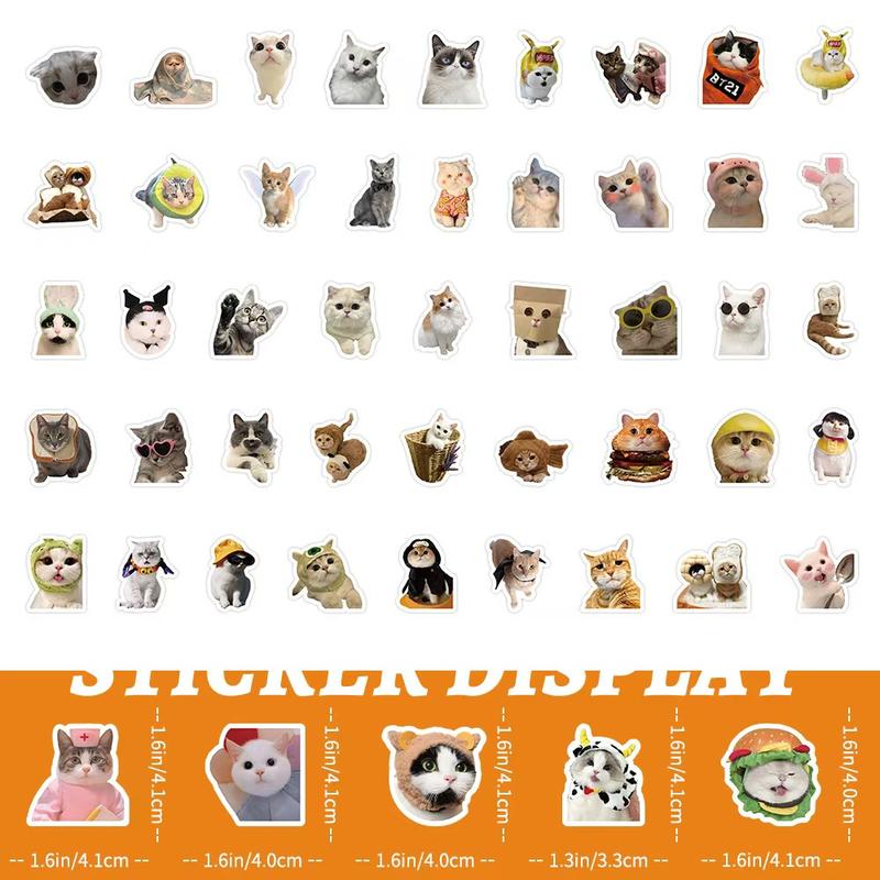 100PCSFunny Cat Meme Stickers for Adults,  Cute Cat Expression Waterproof Vinyl Stickers Pack for Water Bottle, Laptop, Scrapbook, Luggage, Pet Animals Decals, Party Supplies