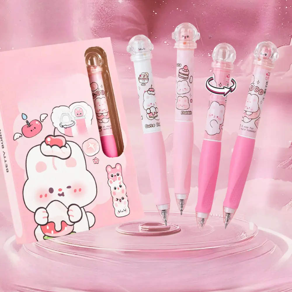 4-Style Minimalist Cartoon Animal Color Block Gel Pen Set (4-Piece), Cute Writing Pen, Stationery Supplies, Soft Grip, Smooth Quick-Drying No-Smudging Continuous Ink Flow, Large-Capacity Black Ink, Back to School DIY Note-Taking Tools, Back To School Haul