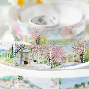 Dusk Natural Stamp Series Glitter Die-Cut Tape, Decorative Adhesive Band for Crafting & DIY Projects, Perfect for Scrapbooking & Card Making