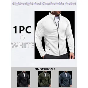 Men's Lightweight Jacket - Comfortable polyester fabric, quick-drying and breathable, slim fit, zippered sportswear, suitable for hiking and fitness, long-sleeved top for spring and autumn.