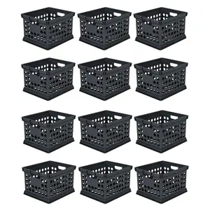 Sterilite Stackable Plastic Storage Open Crate Bin Organizer Box, Black, 12 Pack