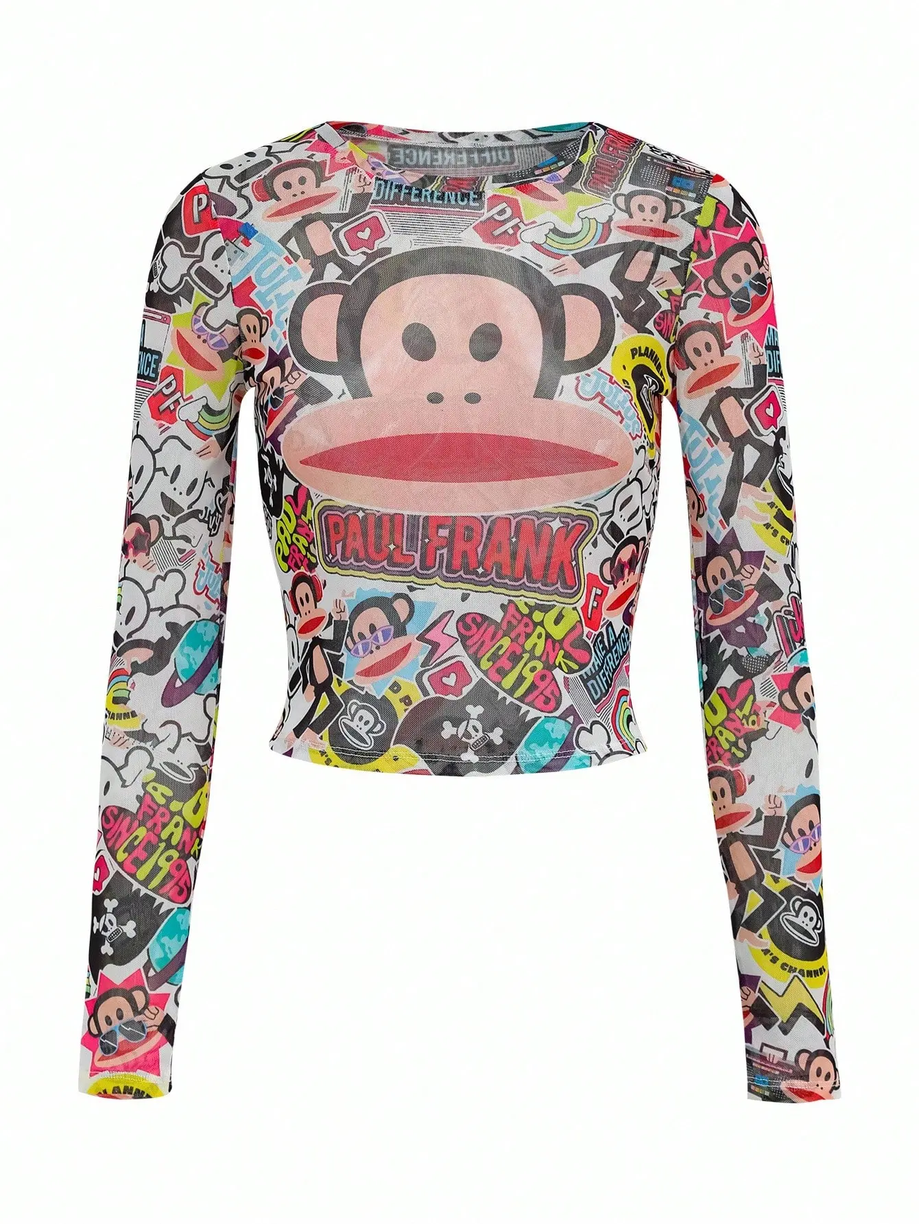 Women's Cartoon Pattern Tight Fit Crew Neck Long Sleeve Top