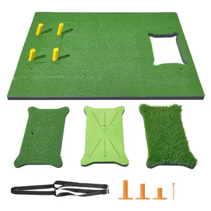 VEVOR 4 IN 1 Golf Hitting Mat, 5x4ft Artificial Turf Golf Hitting Mat, Thickened Golf Aids Includes 4 Interchangeable Inserts, Golf Practice Mat for Backyard Driving Chipping Indoor Outdoor Training