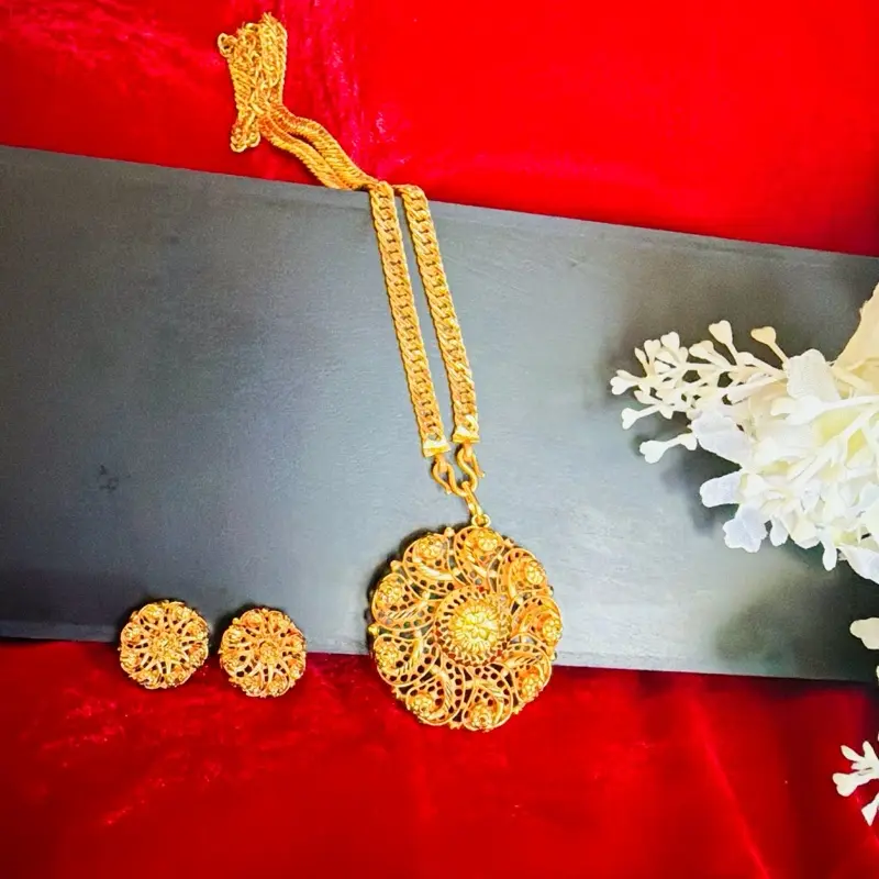 Gold-Tone Chain Pendant & Matching Earrings Set