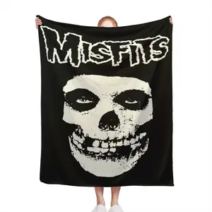 Misfits Band Skull Print Flannel Throw Blanket – Contemporary Style Knitted Soft Warm Nap Blanket for Sofa Office Bed Camping – Multipurpose Gift Throw – Digital Print Polyester – All Seasons