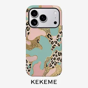 Leopard print gold creative pattern, stylish and unique 2-in-1 phone case, durable and anti-drop, suitable for iPhone 17 16 15 14 13 12 11 Plus Pro Max Air, Samsung Galaxy S series and A series, a gift for relatives and friends