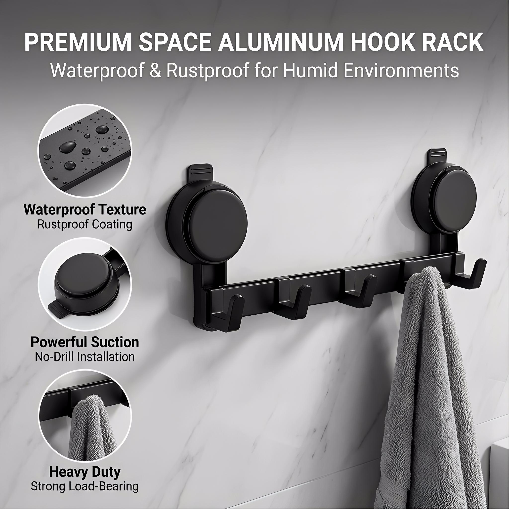Suction Cup Hook Rack No Drill Heavy Duty Organizer Waterproof Wall Mount Hooks for Bathroom Kitchen Modern Elegance Drill-Free Design Super Heavy Duty Suction Power Removable Reusable