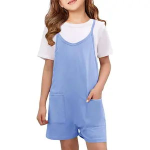 Girls Summer Sleeveless Casual Romper Spaghetti Strap Shorts Jumpsuit with Pockets