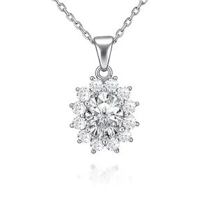 EIoways Sterling Silver Oval Halo Necklace Moissanite Pendant Necklace 1.35ct D Color VVS S925 Sterling Silver Moissanite Jewelry Perfect Birthday Mother’s Day Christmas Gift for Women Wedding