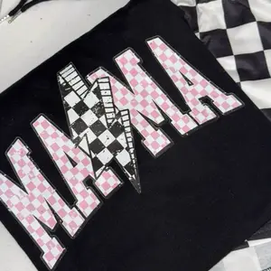 Mama Checkered T-Shirt - Casual Top for Women, Comfortable Fit, Everyday Style, Ideal for Everyday Wear