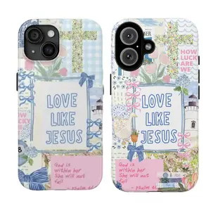 Faith & Floral Phone Case – "Love Like Jesus" Quote with Psalm 46:5, Pastel Cross & Gingham Background for iPhone 17–11 Pro Max,