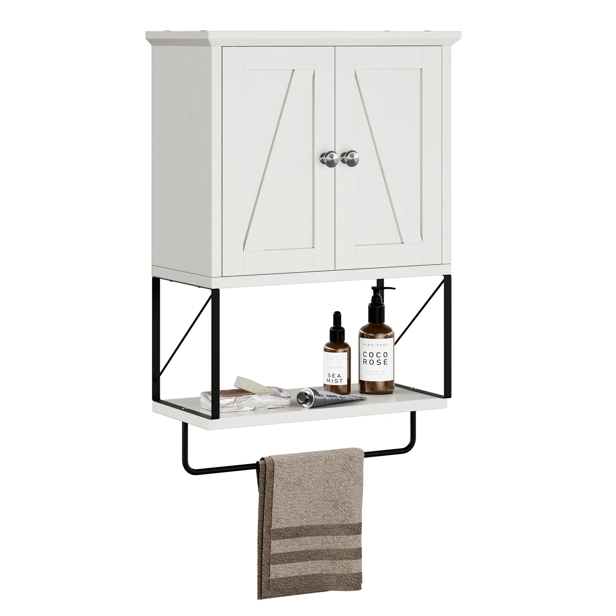 ANNWS Wall Cabinet, Kitchen & Medicine Cabinet with Adjustable Shelf and Towel, Hanging Makeup Dressing cabinet