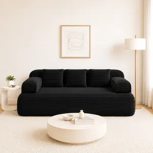 2-in-1 Convertible Corduroy Sofa Bed, 78.7in No-Assembly Floor Couch, Vacuum-Compressed Sleeper Sofa for Small Spaces, 3 Color Options