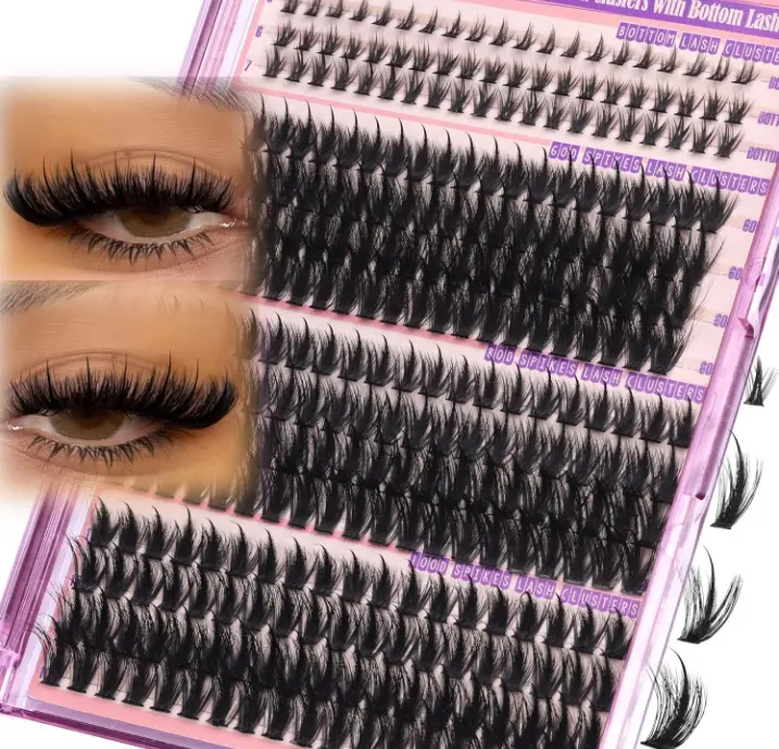 Volume Lash Clusters Spikes Cluster Eyelash Extensions 60D 80D 100D Thick Spiky Individuals Lashes 5-19mm Mega Wispy Eyelash Extension Fluff DIY D Curly Lash Extension with Bottom Lashes 296Pcs
