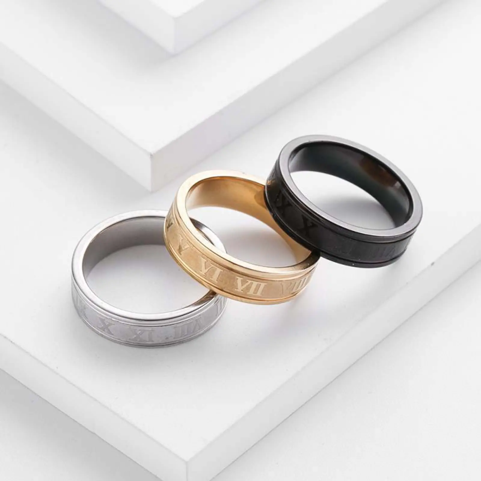 6MM Titanium Steel Roman Numeral Ring – Personalized Couple Jewelry for Men & Women, Daily Wear Gift