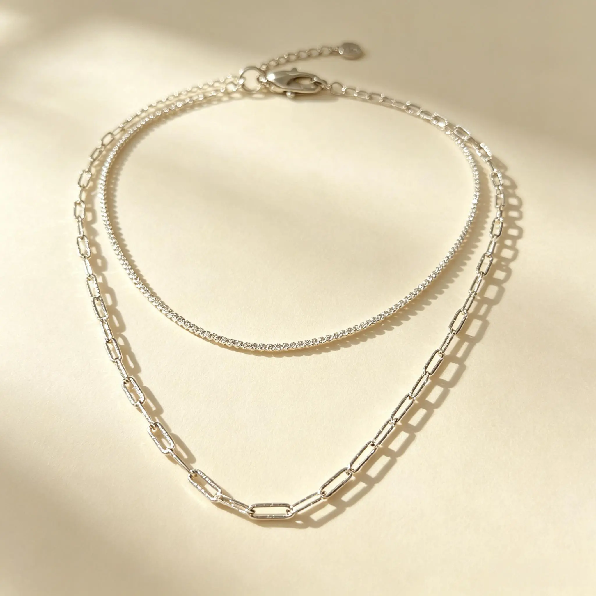 Women's S925 Silver-Plated Double-Stacked Necklaces - Dainty Sparkle Bead, Paperclip Design, Waterproof, Anti-Tarnish, Minimalist Clean Girl Aesthetic Daily Wear Jewelry Gift for Her