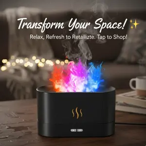 7-Color LED Flame Diffuser – 180ml Aromatherapy Humidifier, Waterless Auto-Off, Noiseless, Perfect for Home, Office, Gifts,USB-Powered