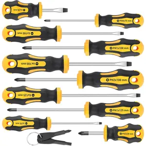 10 piece set of magnetic screwdriver set, including 5 cross heads and 5 straight slot professional anti slip grip screwdriver sets