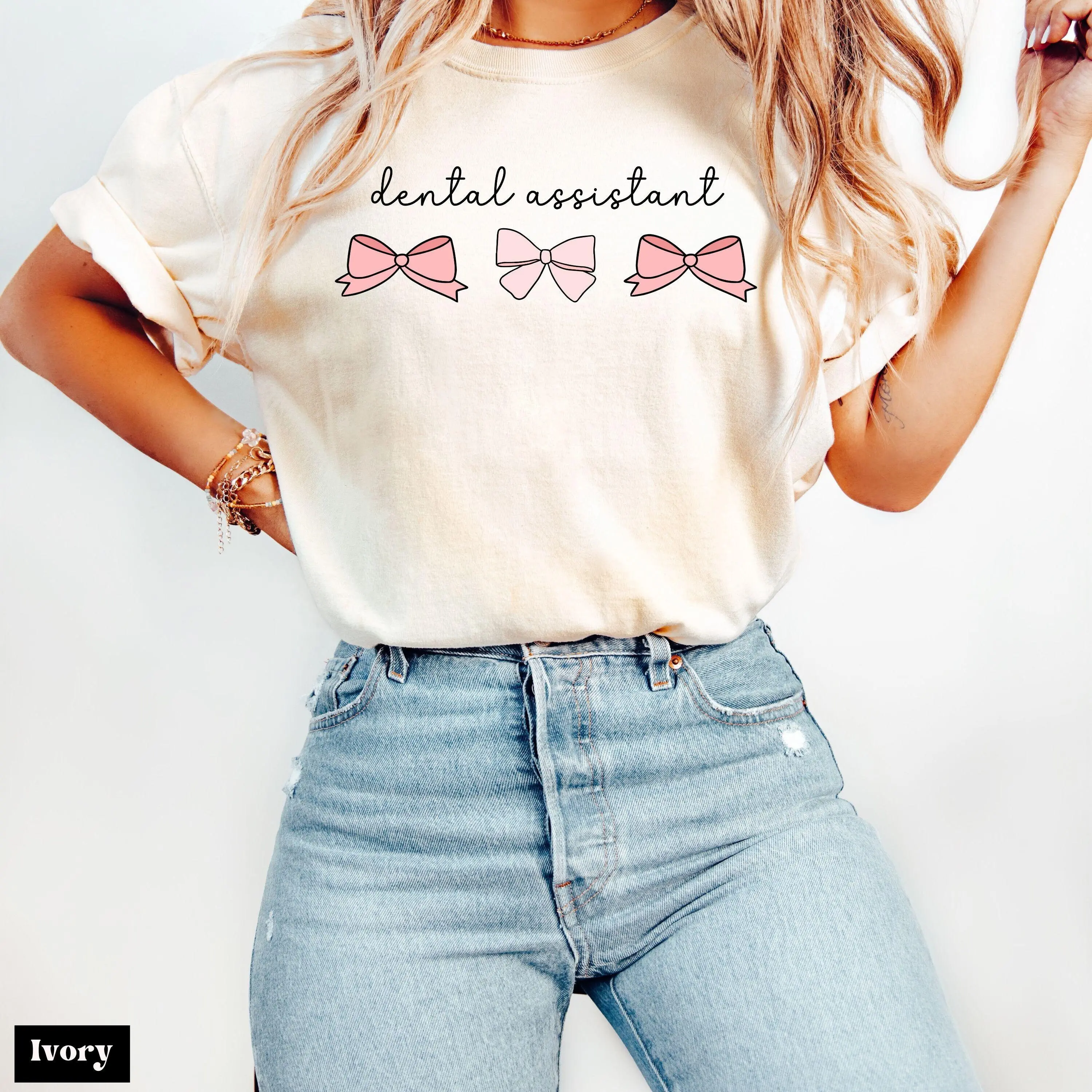 Comfort colors Coquette Dental Assistant Shirt Gift For Assistant Dental Gifts Tooth Gift Teeth Shirt Rda Shirt Pink Bows Shirt