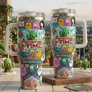 Whimsical Fantasy Cartoon Tumbler 20oz/40oz, Cute Adventure Friends Insulated Cup with Handle & Straw, Colorful Fun Character Travel Mug