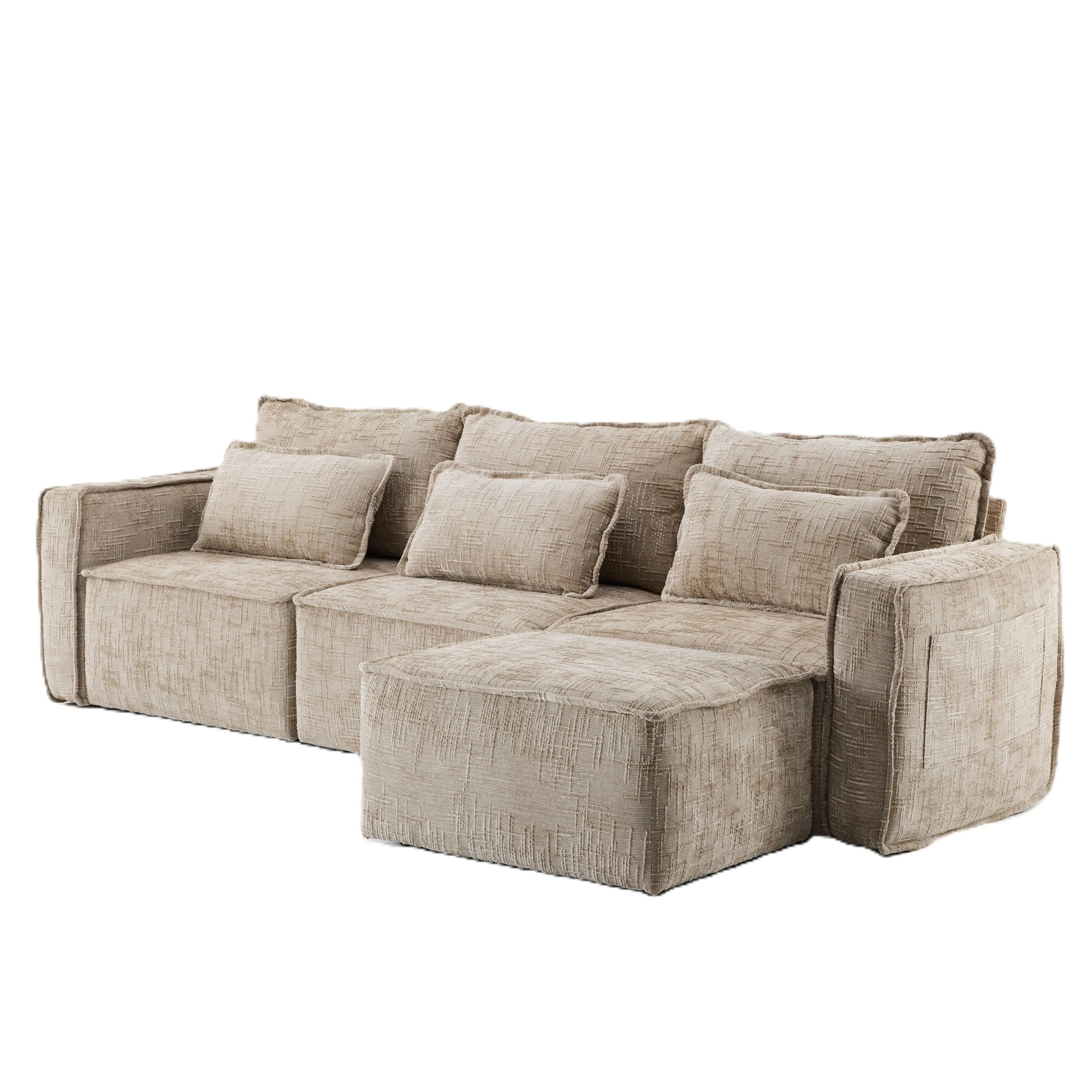 【not a set】Karlhome 141 Inch & 111 Inch Chenille Deep Seat Loveseat Sofa, Stylish Compact Creamy Cloud Design for Living Room & Bedroom Small Spaces Home Furniture, ,1