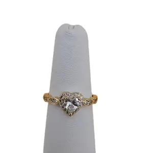 Heart Rings Clear Stone 14k Gold Plated Elegant Jewelry for Women