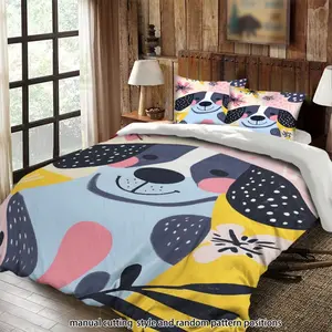 Dalmatian and colorful floral pattern 3-piece comforter set, bedding set, suitable as a gift.