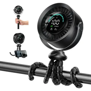 Adjustable Tripod Clip-on Fan, 360° Rotatable Mini Fan with Digital LED Screen, 100 Wind Levels, USB Rechargeable Small Personal Fan for Baby Stroller, Bed, Desk, Travel Lithium Battery Fan Usb Handheld Fan