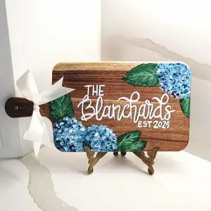 Hand Painted Hydrangea Acacia Wood Cutting Board | Personalized Decorative Kitchen Gift