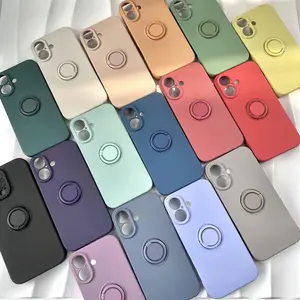 Original Liquid Silicone Magnetic With Ring Holder Phone Case For iPhone12 13 14 15 16 Pro Max Plus Shockproof Cover