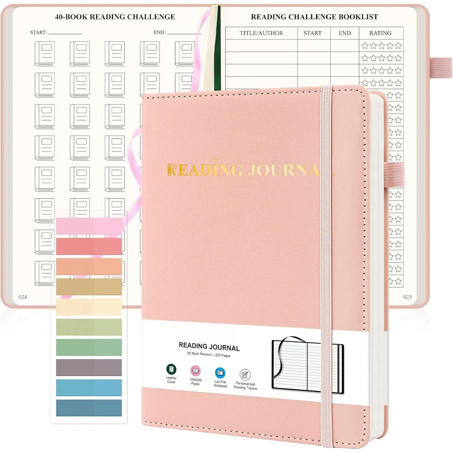 Reading Journal for Book  - PU Leather Book Journal with Reading Log & Review Pages for Readers, Accessories with Sticky Tabs, Pen Holder, Ribbon Bookmarks, 5.6" x 8.3",