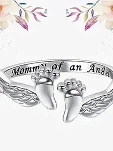 Adjustable Letter & Wing Design Bracelet Ring, Women's Fashion Jewelry, Unique Angel Wings Foot Shape, Open Embrace Ring, Elegant Daily Accessory, Adjustable Rings, Trendy Jewellery Accessories