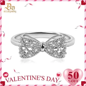 Delzzad Eternal Bow Ring Bow-knot Ring Dreamy Knot Ring Synthetic Moissanite Ring Jewelry S925 Perfect Birthday Engagement Wedding Anniversary Christmas Gift