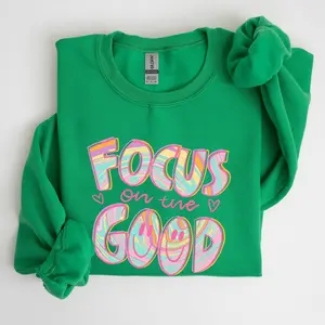 Focus On The Good, Retro, Groovy, Positivity, Mental Health Sweatshirt, Crew Neck, Women's, Crewneck