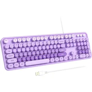 Large Print Keyboard, USB Wired Computer Keyboard, Full Size Keyboard with Number Pad for PC Laptop Desktop Windows 7 8 10 11 (Purple Colorful)