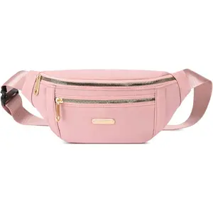 Large Nylon Plain Foldable Crossbody Fanny Pack for Men & Women - Adjustable Waist Bag for Workout, Travel
