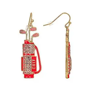 JTV Pink Crystal & Pink Enamel Gold Tone Golf Club Set Earrings
