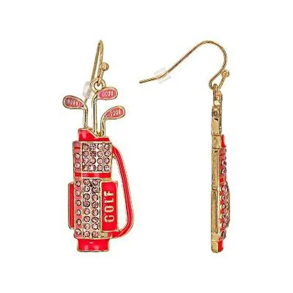Jtv Off Park Collection Golf Club Dangle Earrings for Women, Pink Crystal and Enamel Accents with Gold-Tone Fish Hook Backs
