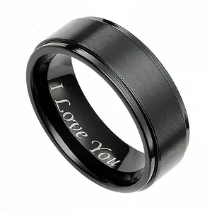 Men's Titanium Steel-Tungsten Ring - Elegant Black Band with Custom "I Love You" Letter Motif, Men's Gift Ideas for Boyfriend, Father's Day Fashion Accessory, Rings Custom Letter Motif