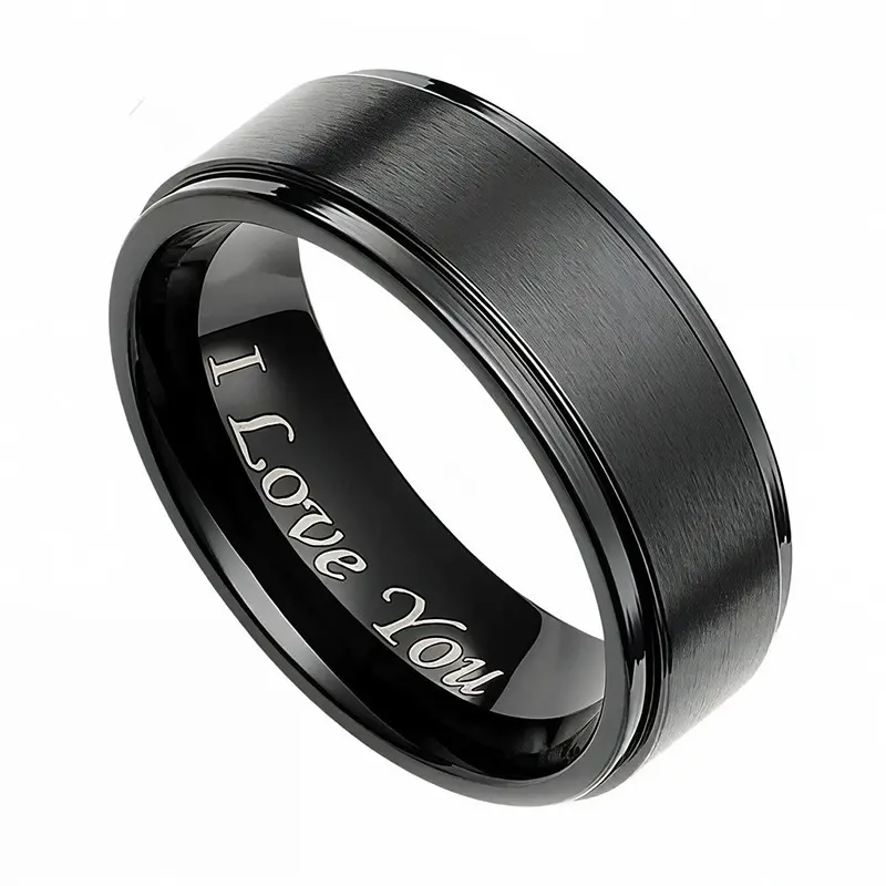 Men's Titanium Steel-Tungsten Ring - Elegant Black Band with Custom "I Love You" Letter Motif, Men's Gift Ideas for Boyfriend, Father's Day Fashion Accessory, Rings Custom Letter Motif