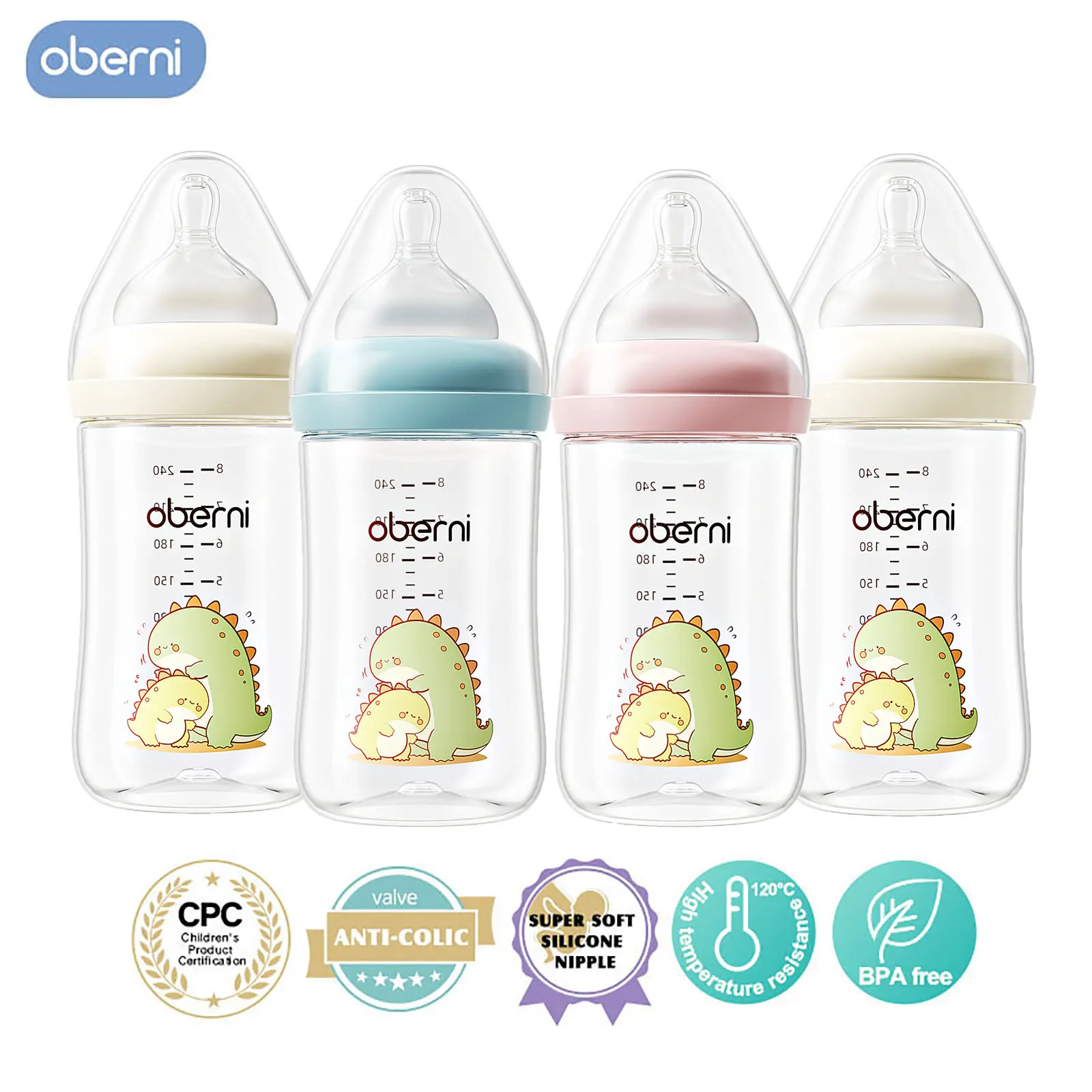 oberni Breastfeeding Bottle for Newborns, 240ml/8oz Eco-Friendly Wide Neck PP with a Slow Flow Breast-like Silicone Nipple, BPA-Free & Anti-Colic Vent, Eco Friendly Bottle, Baby