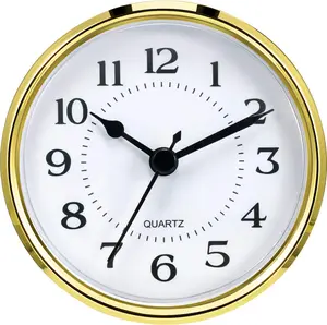 3-1/2 Inch (90 mm) Quartz Clock Fit-Up/Inrt with Arabic Numeral, Quartz Movement (Gold Rim)
