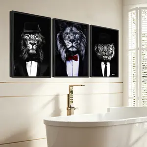 3Pcs PS Frame Art Painting, 3 Dapper Animal Portraits Picture, Modern Frame, Home Decor For Living Room, Bedroom, Office, Hallway Wall Decor, Odorless Print Artwork, Luxury Perfect Gift For Friends And Family